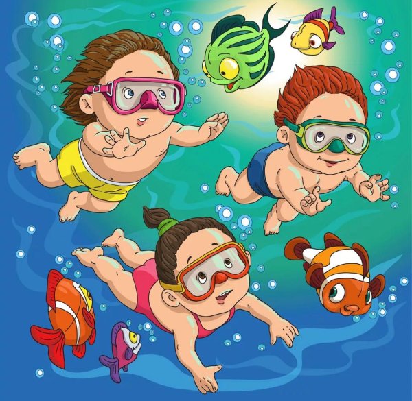 мальчик плавает мультяшный