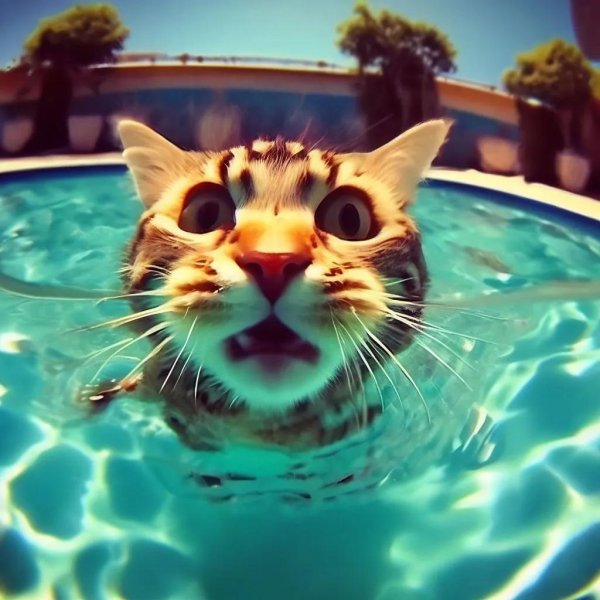 кот в бассейне