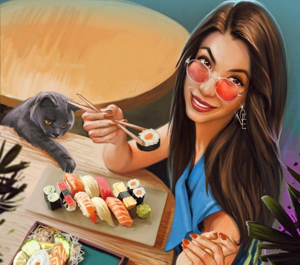 девушка с роллами