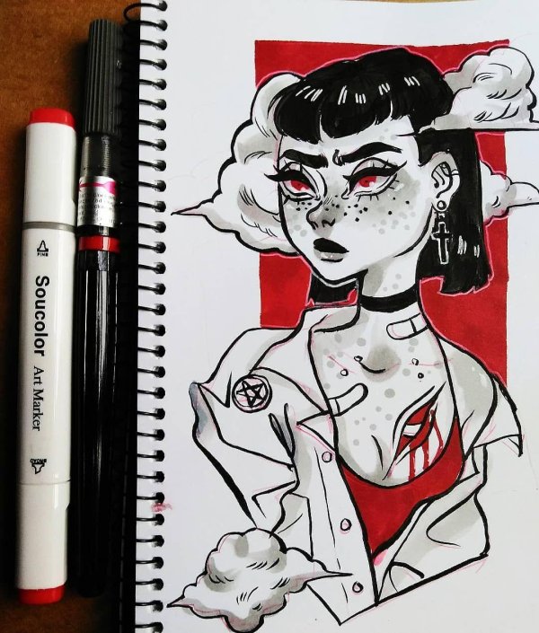 рисунки фломастерами в скетчбуке