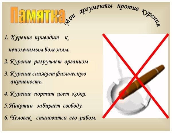 памятка о вреде табакокурения