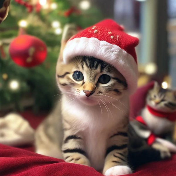коты в новогодних шапках