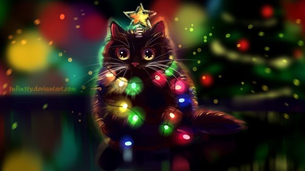 котик с гирляндой