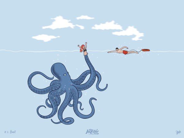 осьминог держит