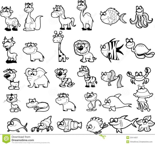 мультяшные животные контур