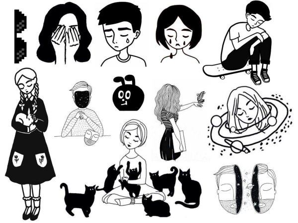 стикеры чёрно белые