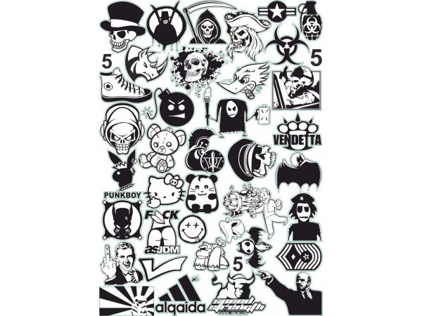 стикеры чёрно белые