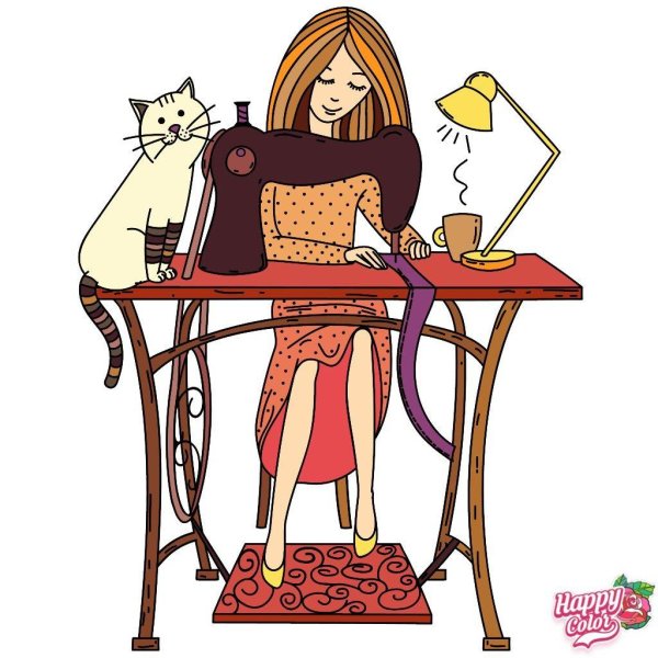 девушка шьет