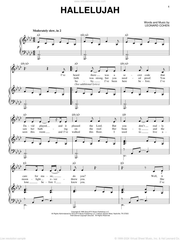 leonard cohen hallelujah ноты