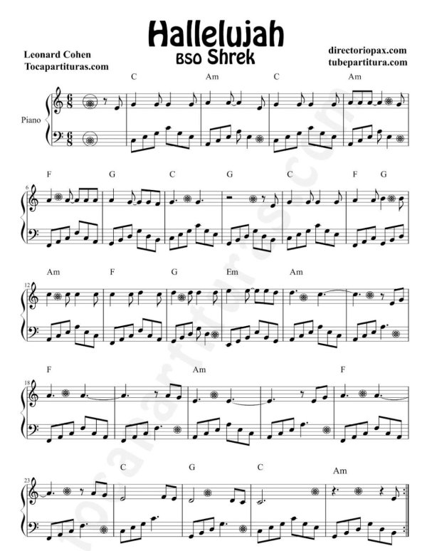 hallelujah ноты для фортепиано