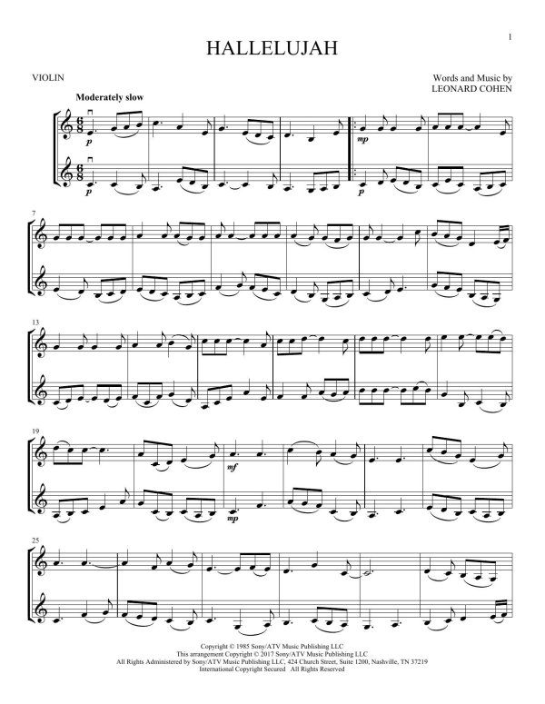 cohen hallelujah ноты