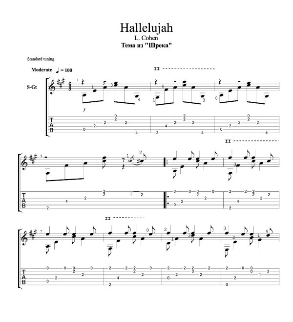leonard cohen hallelujah табы