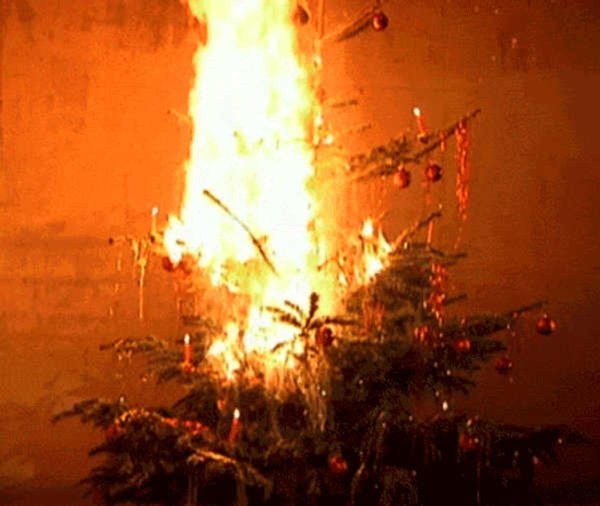 christmas tree on fire