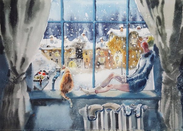 зимнее окно картины художников