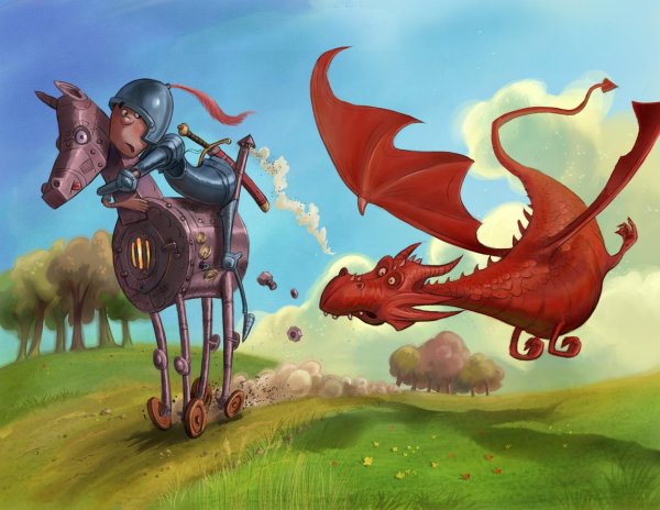 рыцарь сражается с драконом