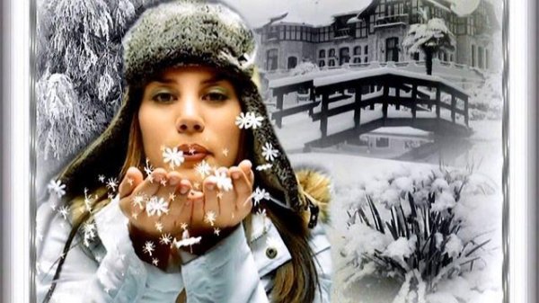 снежинки падают на лицо