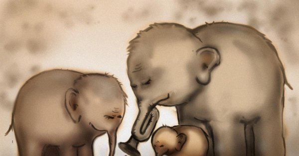 семья слонов рисунок