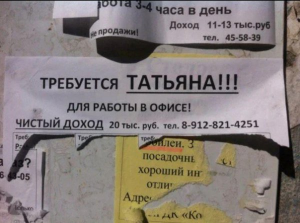 объявление о работе