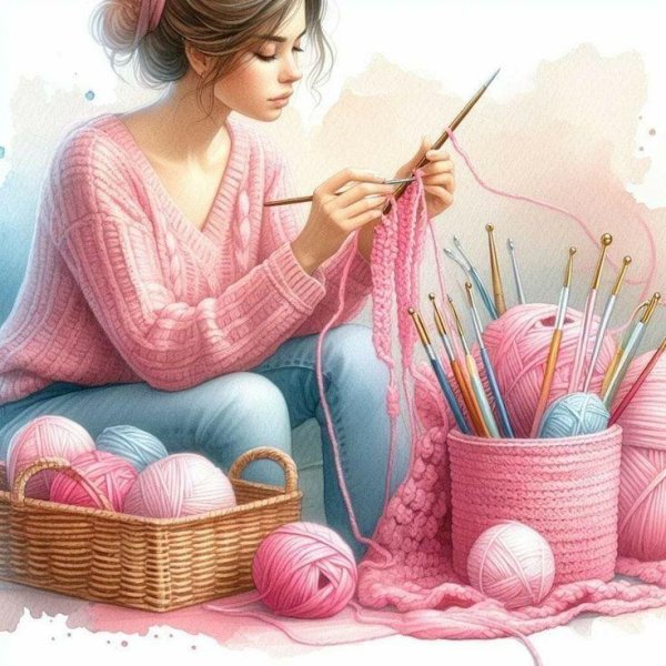 девушка вяжет спицами