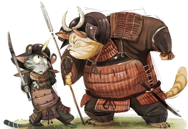 кот в самурайских доспехах