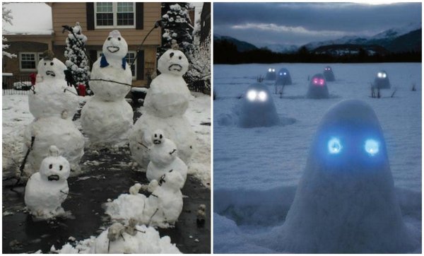 снеговик со светящимися глазами