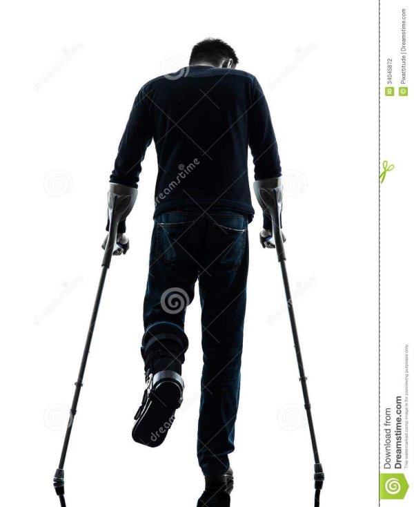 man with crutch