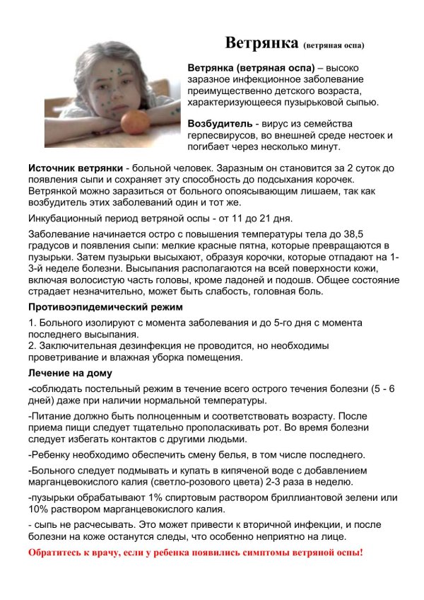 памятка по ветрянке для родителей в детском саду