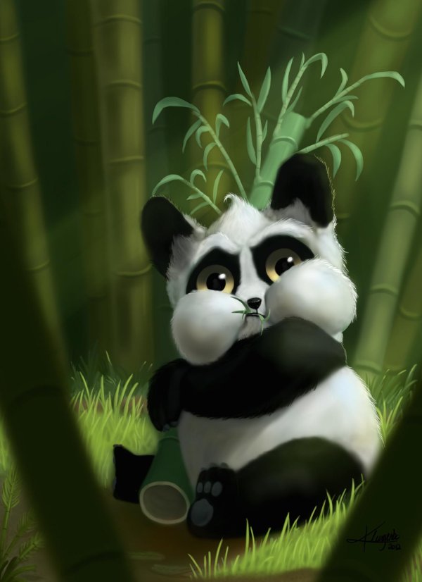панда и бамбук