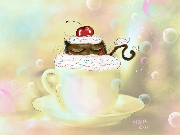 кот в чашке рисунок