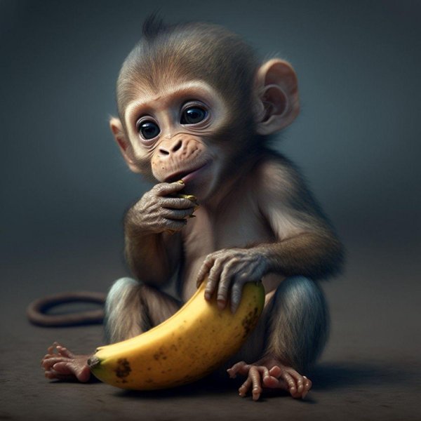 обезьяна ест банан