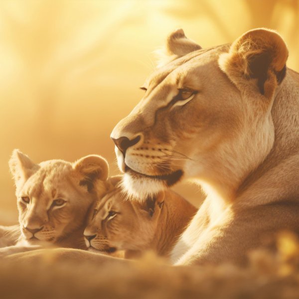 львица с двумя львятами