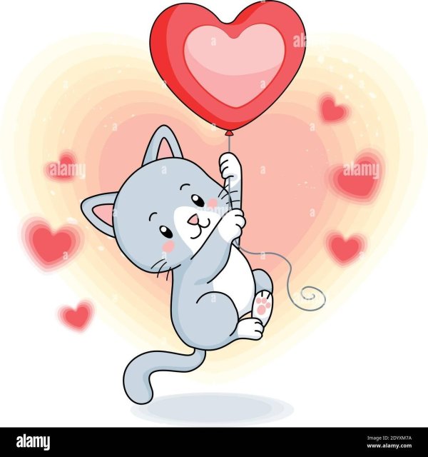 котик с шариком сердечком