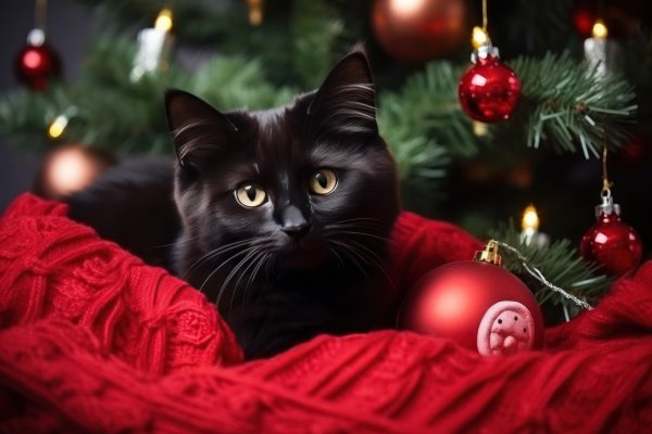 новогодний черный кот