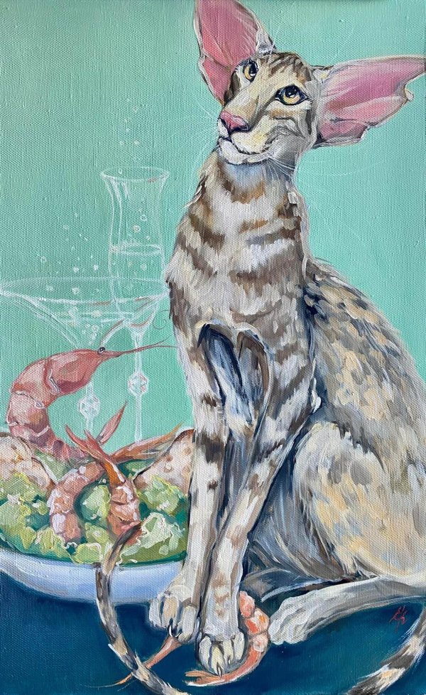 ориентальная кошка акварелью