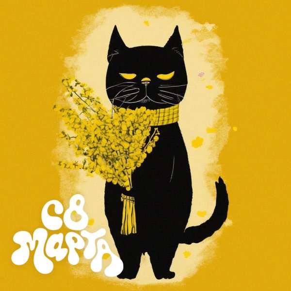 кот и мимоза