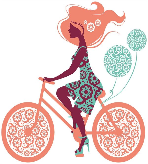 силуэт девушки на велосипеде