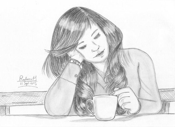 девушка с кофе рисунок