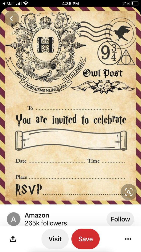 приглашение на день рождения гарри поттер