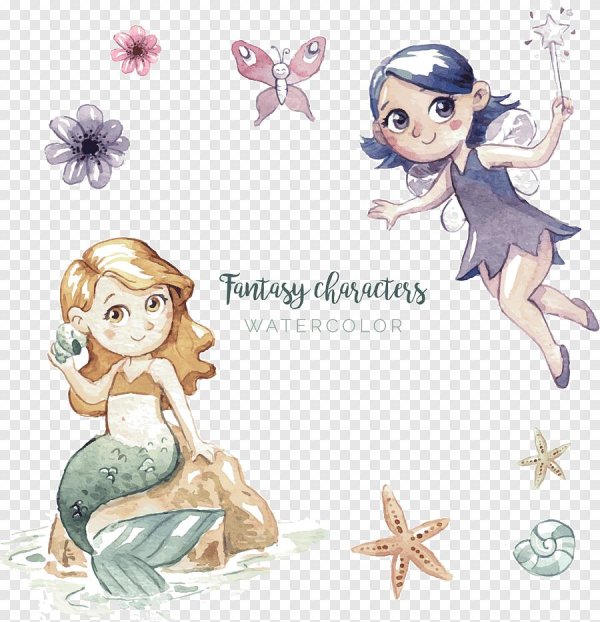 русалка акварель