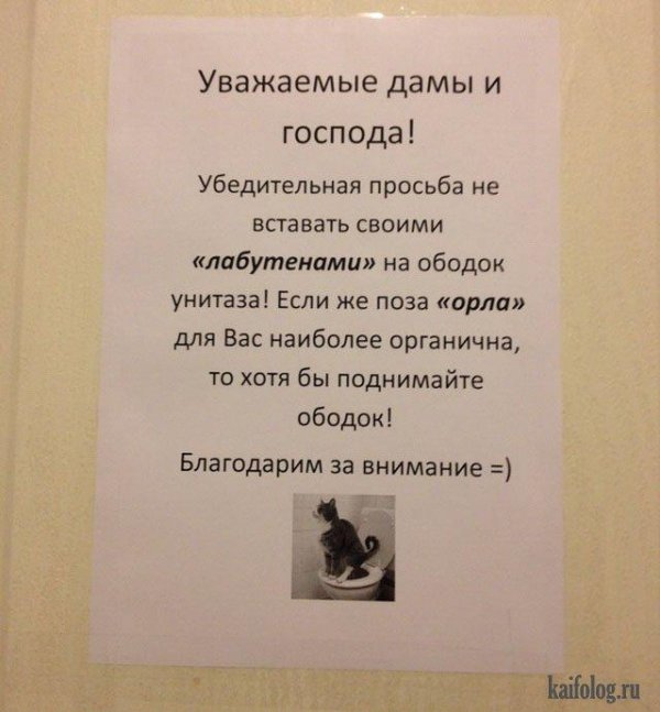 поднимайте крышку унитаза объявление