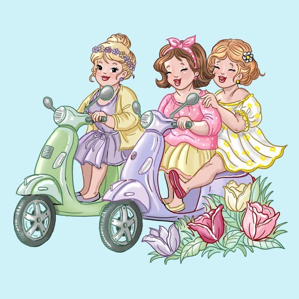 три девушки на открытке