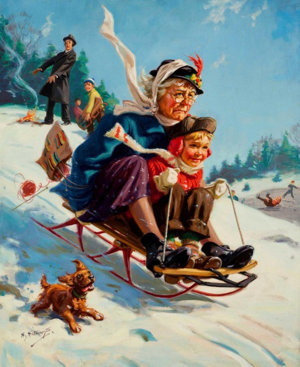 советская живопись дети на санках